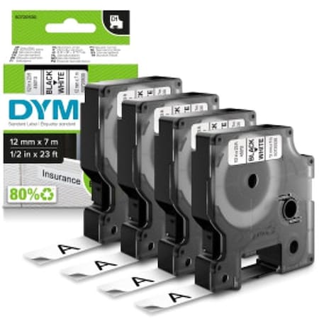 Dymo Label/RibbonCartridge, White, 1/2inW, PK4 2150471
