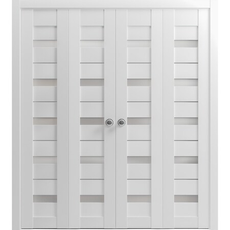 Sartodoors Sliding Closet Double Bi-fold Doors White Solid Core Modern Interior QUADRO4445DBF-WS-96 x 96 (4* 24x96)