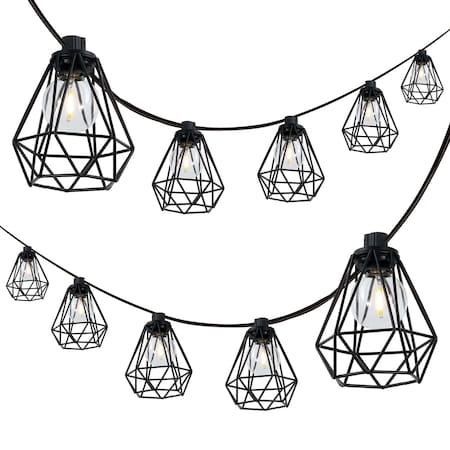Jonathan Y 10-Light Indoor/Outdoor 10 ft. Contemporary Transitional LED G40 Diamond Cage String Lights, Black JYL8705A