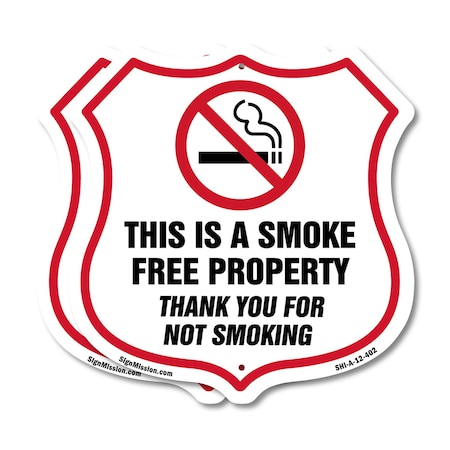 Signmission No Smoking Shield Sign This Is A Smoke F, 12 inch X 12 inch, Aluminum Metal Sign, 2PK SHI-A-2PACK-12-402