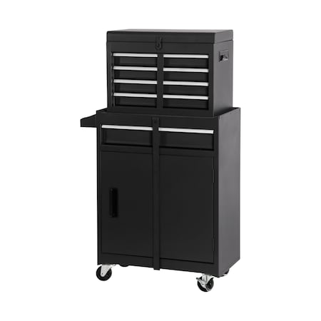 Homeroots Set of Two Black Multi-Tier Steel Rolling Cabinet With Lid, 2PK 714587