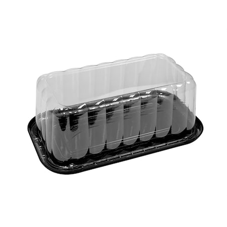 Pitt Plastics 9x4 Bar Cake Container w/Lid Combo Black Base / Rose Dome YBCB425R