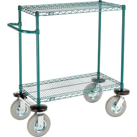 Global Industrial Nexel, 2 Shelf, Push Cart, Poly-Green, 36"W x 18"D x 43"H, Pneumatic Casters, 2 Swivel, 2 Rigid B3055420