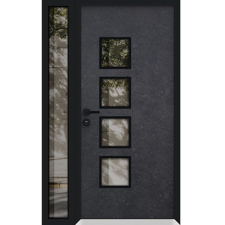 Vdomdoors Aluminum Door Cynex 6106 Dark Stone Entry Steel Metal Modern Painted W36+16xH80 Right Inswing CYNEX6106EXD-DARK-W36+16xH80-RH-I