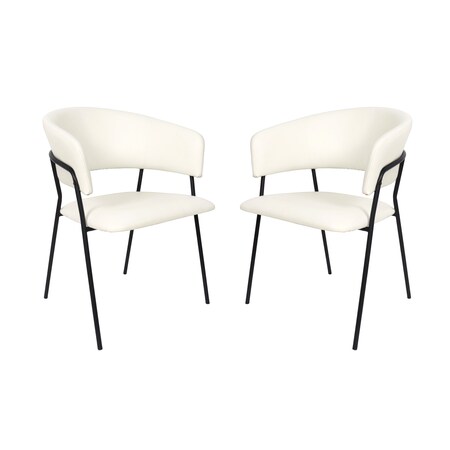 Manhattan Comfort Slate Contemporary Modern Vegan Leather Metal Armchair in Ivory - Set of 2 DC1531-3