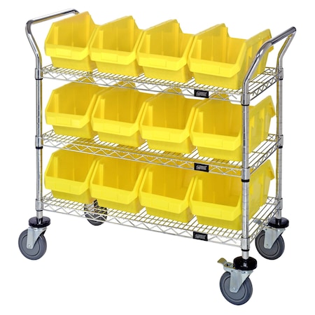 Quantum Storage Systems WIRE SHELVING CART W/12 YELLOW BINS WRC3-1836-1887YL