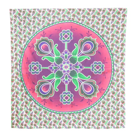 Homeroots 88" X 84" Green Pink And White Floral Cotton Hanging Tapestry 397424