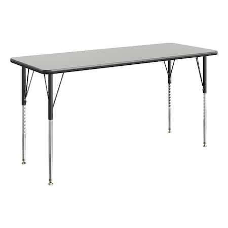 Flash Furniture Wren 60 in x 24 in Adjustable Height Activity Table, Thermal Laminate Top, Standard Legs, Gray XU-A2460-REC-GY-T-A-GG