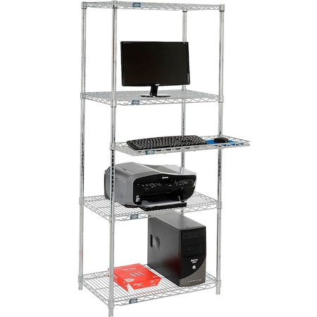 Global Industrial Nexel 4-Shelf Wire Computer Workstation with Cantilever Tray, 30"W x 18"D x 74"H, Chrome 695439