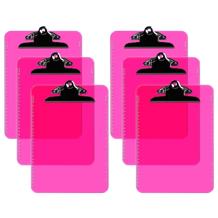 Davis Group Plastic Clipboard, Spring Clip, Transparent Pink, 6PK 4877-43-06