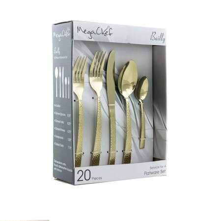Megachef Baily 20 Piece Flatware Utensil Set, Stainless Steel Service for 4 in Light Gold MCFW-BAILY-LIGHTGOLD