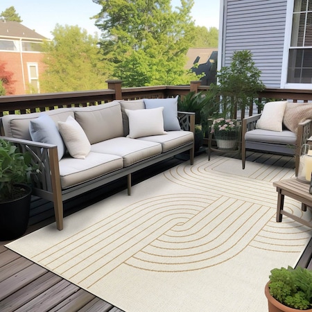 World Rug Gallery Modern Abstract Lines Weather Resistant Reversible Indoor/Outdoor Rug 5 ft x 7 ft Natural WR110NATURAL5X7