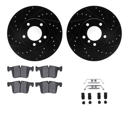 Dynamic Friction Co DFC Rotors-Drilled & Slotted-Black w/ 5000 Advanced Brake Pads Incl Hdw 8512-31095
