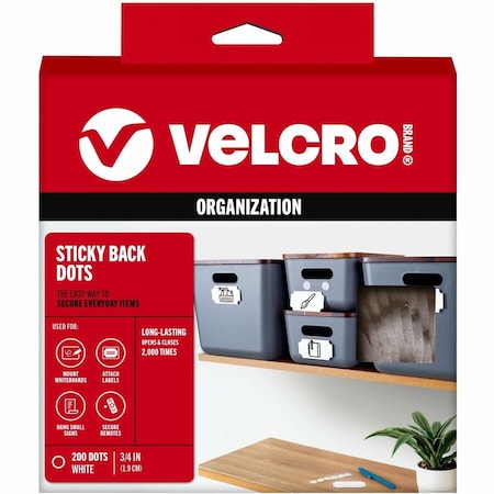 Velcro Brand Reclosable Fastener, 3/4 in W, White, 200 PK 91824