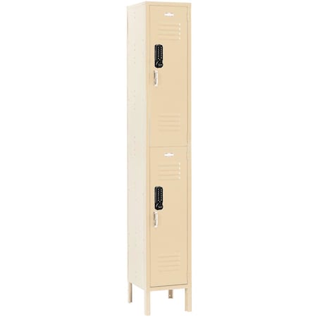 Global Industrial 2-Tier 2 Door Digital Locker, 12"Wx15"Dx78"H, Tan, Unassembled 413235
