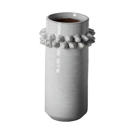 Homeroots 11" Gray Abstract Cylinder Ceramic Table Vase 397564