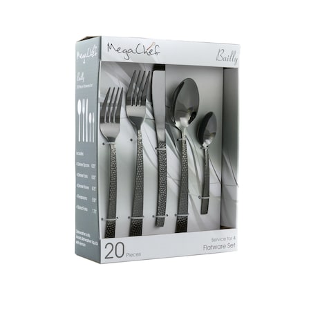 Megachef Baily 20 Piece Flatware Utensil Set, Stainless Steel Service for 4 in Black MCFW-BAILY-BLACK
