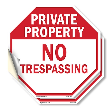 Signmission Private Property No Trespassing, 18 inch X 18 inch, Vinyl Decal, 2PK OC-D-2PACK-18-160