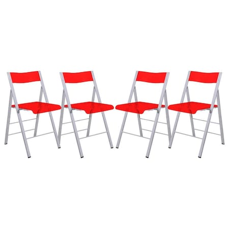 Leisuremod Menno Modern Acrylic Folding Chair, Red, 4PK MF15TR4