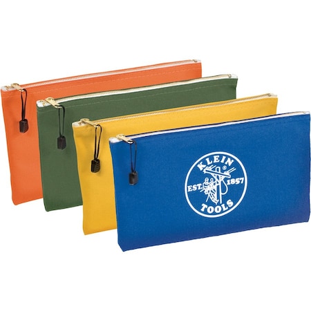Klein Tools Zipper Bags, Canvas Tool Pouches, Olive/Orange/Blue/Yellow, 4-Pack 5140