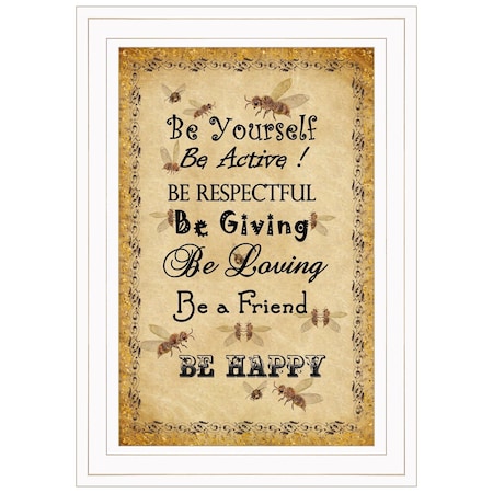 Homeroots BEE HAPPY White Framed Print Wall Art 406584