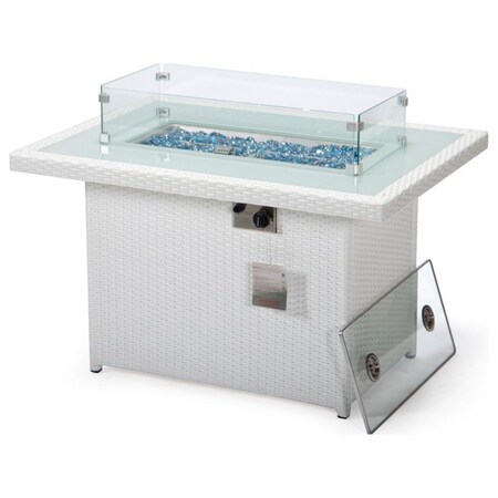 Leisuremod Mace Wicker Patio Modern Propane Fire Pit Table, White CFW44G-W