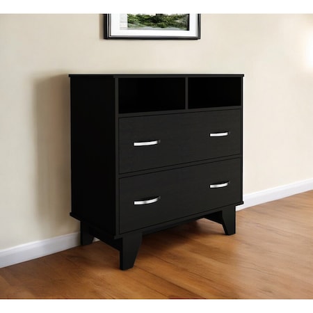 Homeroots 32" Black Two Drawer Dresser With Open Shelving 544028