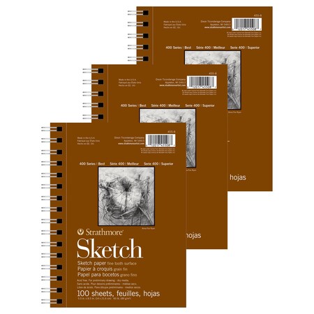 Strathmore 400 Series Sketch Pad, Side Wire Binding, 100 Sheet, 5.5x8.5 inch, 3PK P455-8-06