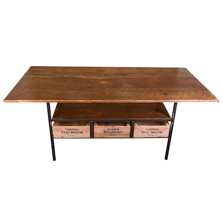 Homeroots 72" Brown And Black Solid Wood And Steel Dining Table 518608