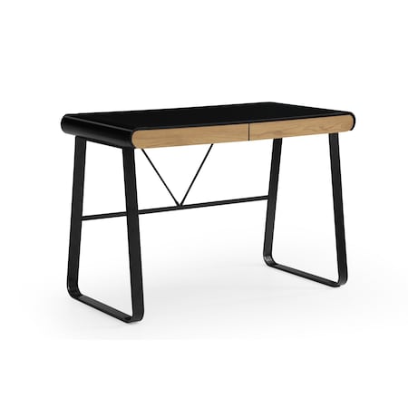 Homeroots 43" Black Wood and Metal Writing Desk With Two Drawers 543762