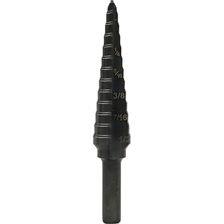 Greenlee Multi-Hole Step Drill Bit, 1/8 in dia Min Hole, 1/2 in dia Max Hole, 13 Steps, Mild Steel GSB01