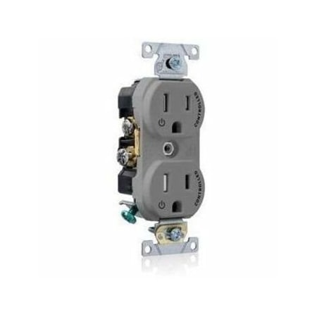 Leviton Dec Plus Dup 15A 125V TR 2Mrk-Ctrl Gry TBR15-S2G