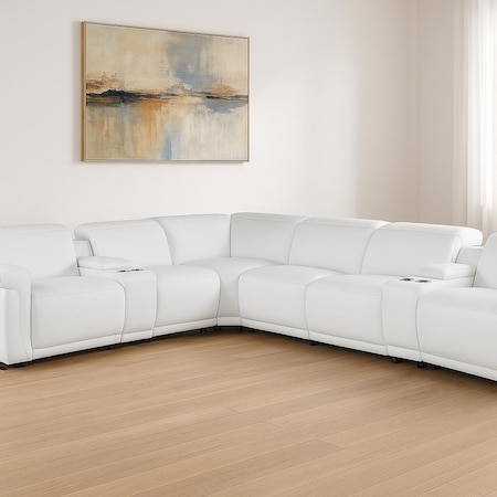 Homeroots White Italian Leather Modular L Shaped Eight Piece Corner Sectional With Console 534880
