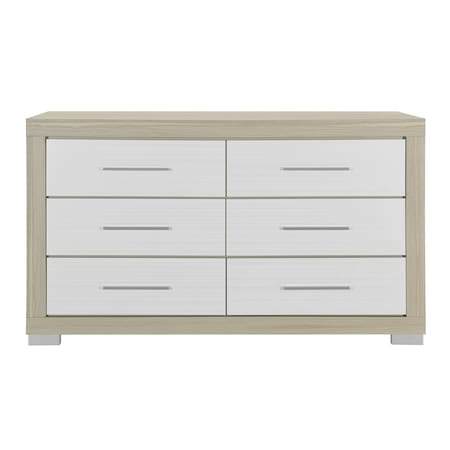 Homeroots 63" Natural And White Wood Six Drawer Double Dresser 643689