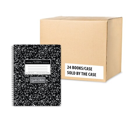 Roaring Spring Case of Signature Black Marble Comp Notebooks, WB Spiral, 70 sht Premium 20 lb Paper, 9.75"x7.5", PK24 10111CS