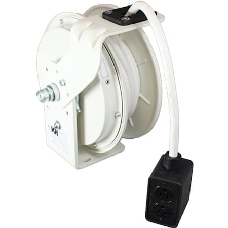 Kh Industries Retractable Cord Reel, 20 Amp, White Reel, Black Gfci Outlet Box, 35ft 12/3 White Sjow RTBB3LW-1GB520-P12H