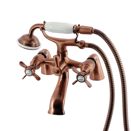Kingston Brass 6" Center Deck-Mount Clawfoot Tub Faucet with Hand Shower, Antique Copper KS287AC