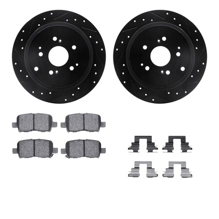 Dynamic Friction Co DFC Brake Rotor - Dimpled & Slotted - Black w/5000 Brake Pads & HW Kit 8512-59062