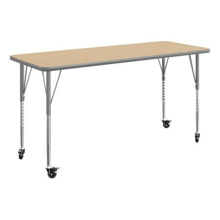 Flash Furniture Commercial Adjustable Height Rectangular Activity Table - Locking Casters-LT NAT XU-A2460-REC-LTNAT-T-A-CAS-GG