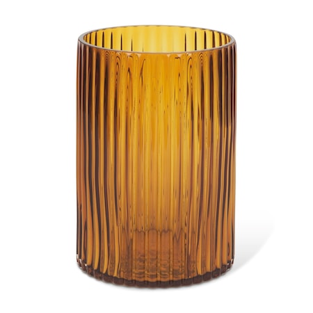 Homeroots 8" Amber Cylinder Ribbed Glass Table Vase 608313