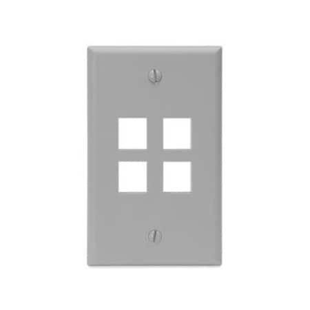 Leviton 4-Port Wallplate, Quickport, Grey 41080-4GP