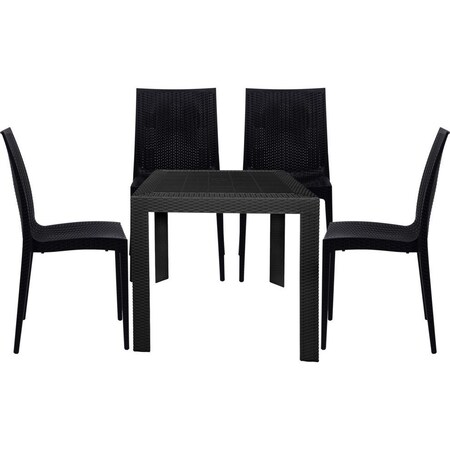 Leisuremod Mace Mid-Century 5-Piece Outdoor Dining Set, Black MT31C19BL4