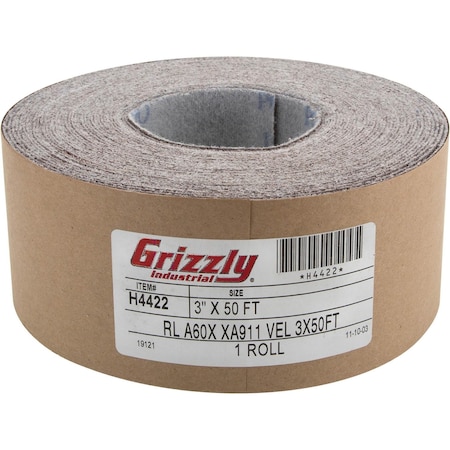 Grizzly 3" x 50' A/O Sanding Roll 60 Grit, H&L H4422