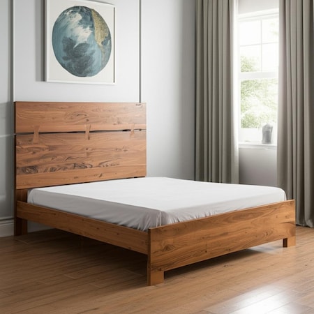 Homeroots Brown Live Edge Bow Joint Solid Wood Queen Bed Frame 604632