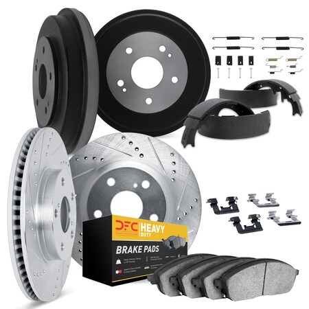 Dynamic Friction Co DFC Brake Rotor Drilled & Slotted Rotor - Silver w/Heavy Duty Brake Pad & HW Kit 7284-54125