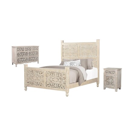 Homeroots Three Piece White Solid Wood Bedroom Set 636277