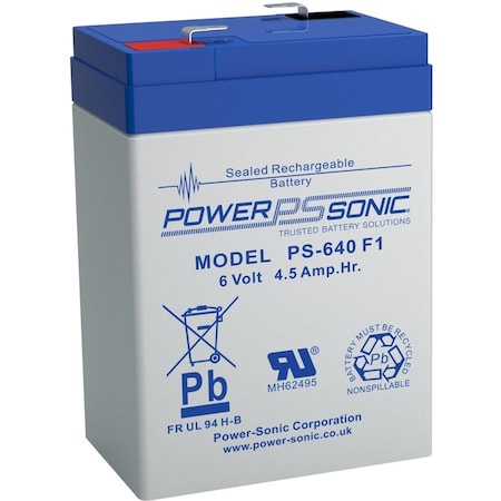 Power-Sonic Power Sonic PS-640F1 - 6V 4.5Ah Rechargeable Sealed Lead Acid (SLA) Battery PS-640 F1