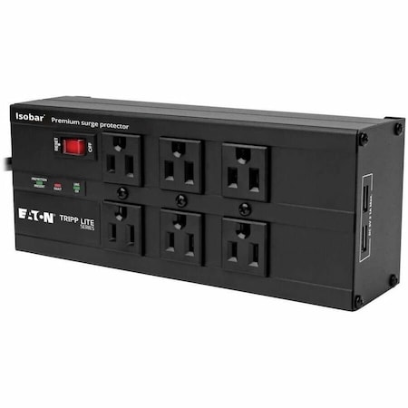 Eaton Tripp Lite Series Isobar 6-Outlet Surge Protector, 10 ft. 3.05 m Cord, Right-Angle Plug, 3840 IBAR6ULTRAUSBB
