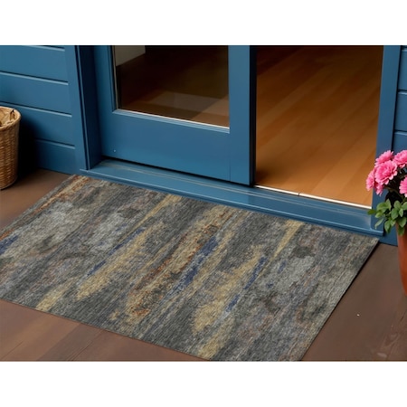 Homeroots 3' X 5' Graphite And Gray Abstract Washable Indoor Outdoor Area Rug 612503