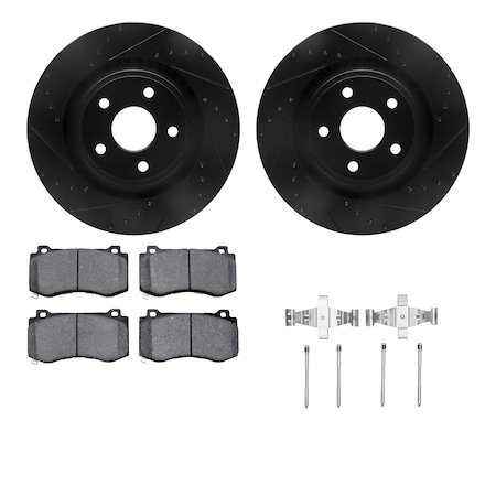 Dynamic Friction Co DFC Brake Rotor Drilled & Slotted - Black- w/Ultimate Duty Brake Pad & HW Kit 8412-42003